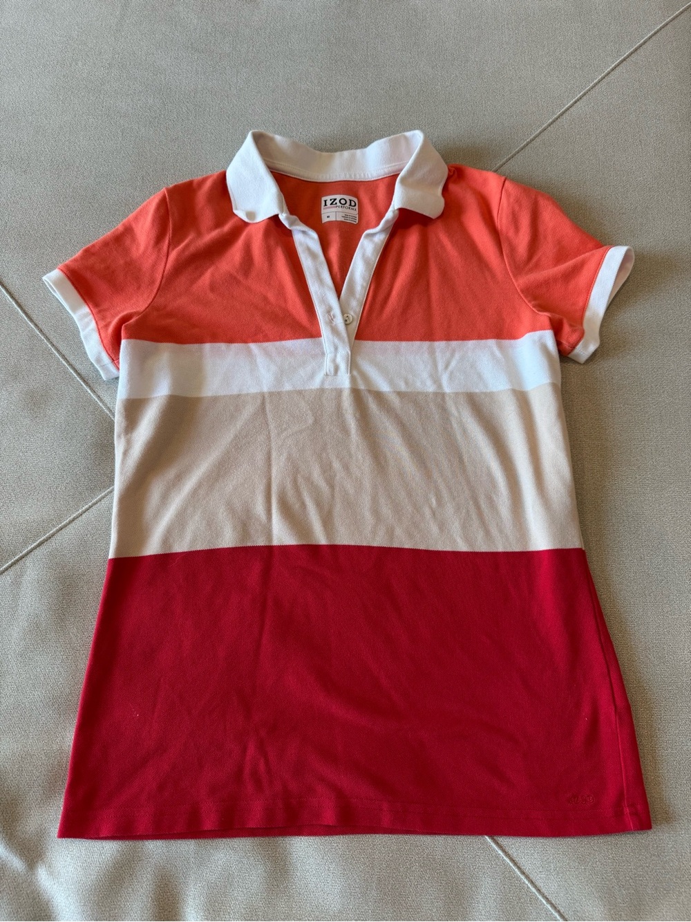 IZOD Women’s Colorblock Polo Shirt - Coral, White & Red